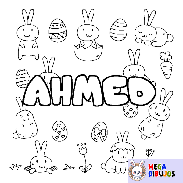 Coloraci&oacute;n del nombre AHMED - decorado Pascua