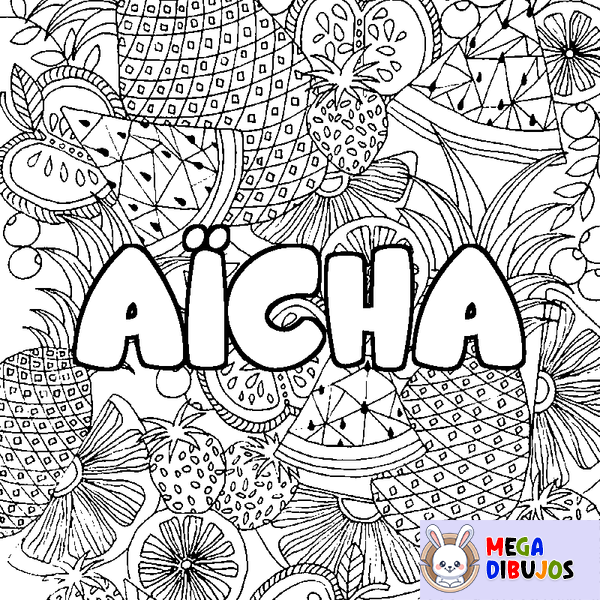Coloraci&oacute;n del nombre A&Iuml;CHA - decorado mandala de frutas