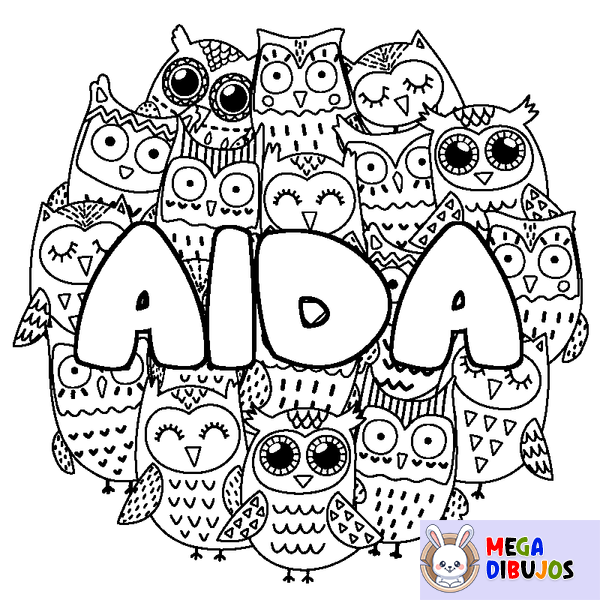 Coloraci&oacute;n del nombre AIDA - decorado b&uacute;hos