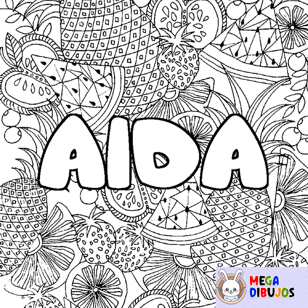 Coloraci&oacute;n del nombre AIDA - decorado mandala de frutas
