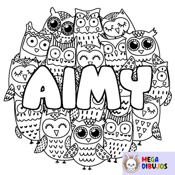 Coloraci&oacute;n del nombre AIMY - decorado b&uacute;hos