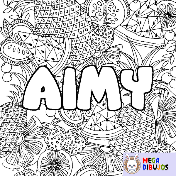 Coloraci&oacute;n del nombre AIMY - decorado mandala de frutas