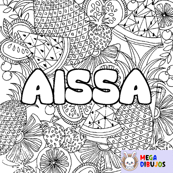 Coloraci&oacute;n del nombre AISSA - decorado mandala de frutas