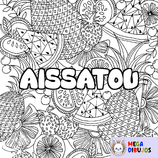 Coloraci&oacute;n del nombre AISSATOU - decorado mandala de frutas