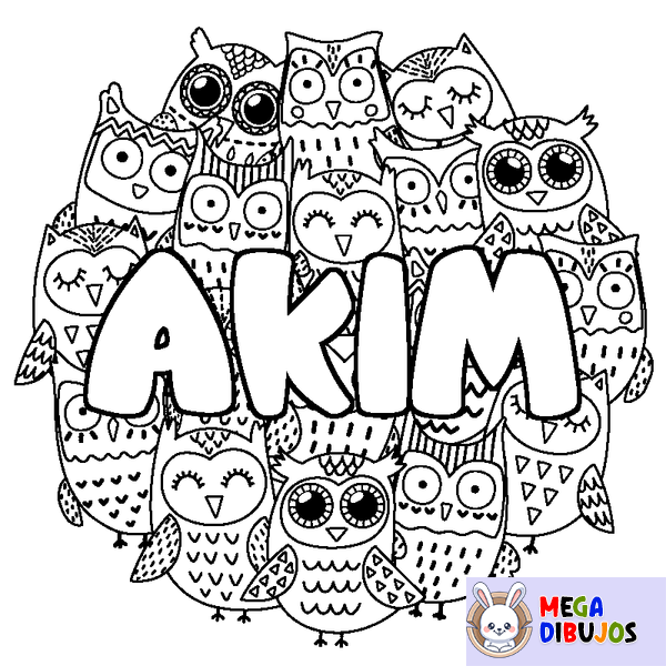 Coloraci&oacute;n del nombre AKIM - decorado b&uacute;hos