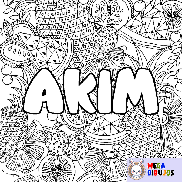 Coloraci&oacute;n del nombre AKIM - decorado mandala de frutas