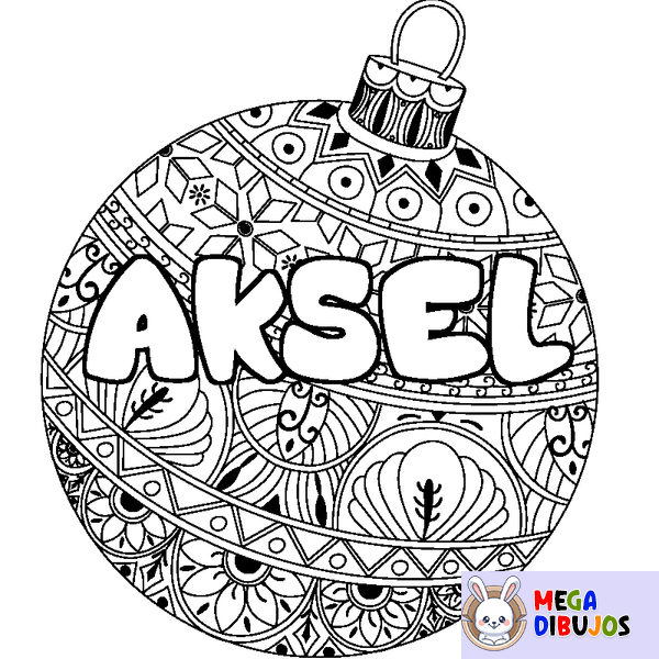 Coloraci&oacute;n del nombre AKSEL - decorado bola de Navidad
