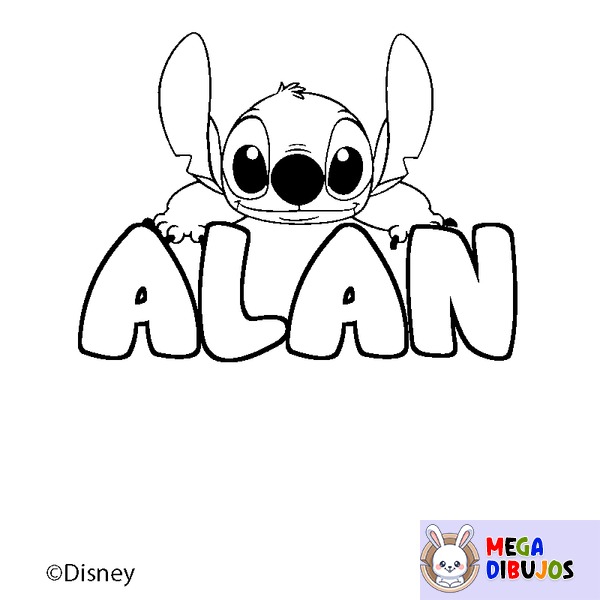 Coloraci&oacute;n del nombre ALAN - decorado Stitch