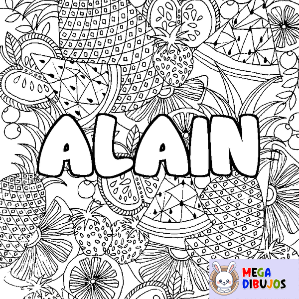 Coloraci&oacute;n del nombre ALAIN - decorado mandala de frutas