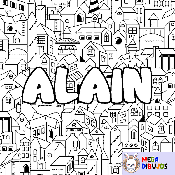 Coloraci&oacute;n del nombre ALAIN - decorado ciudad