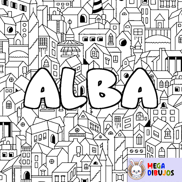 Coloraci&oacute;n del nombre ALBA - decorado ciudad