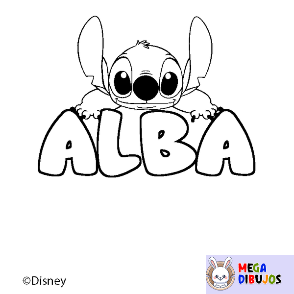 Coloraci&oacute;n del nombre ALBA - decorado Stitch