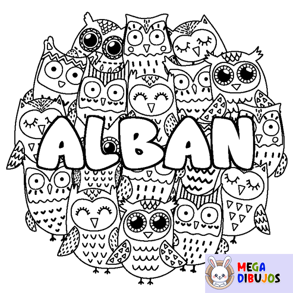 Coloraci&oacute;n del nombre ALBAN - decorado b&uacute;hos