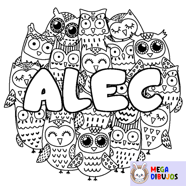 Coloraci&oacute;n del nombre ALEC - decorado b&uacute;hos