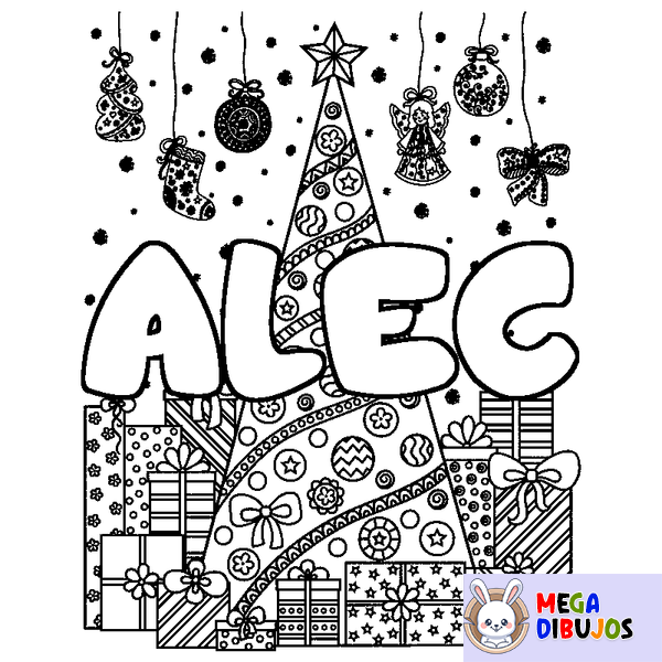 Coloraci&oacute;n del nombre ALEC - decorado &aacute;rbol de Navidad y regalos