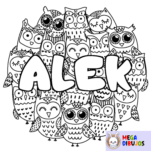 Coloraci&oacute;n del nombre ALEK - decorado b&uacute;hos