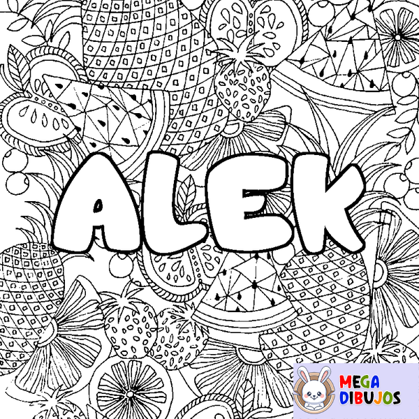 Coloraci&oacute;n del nombre ALEK - decorado mandala de frutas