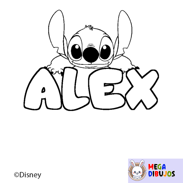 Coloraci&oacute;n del nombre ALEX - decorado Stitch