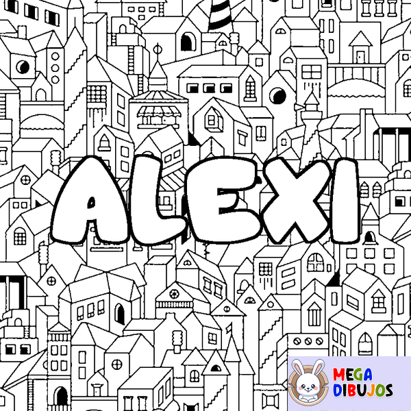 Coloraci&oacute;n del nombre ALEXI - decorado ciudad
