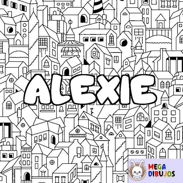 Coloraci&oacute;n del nombre ALEXIE - decorado ciudad