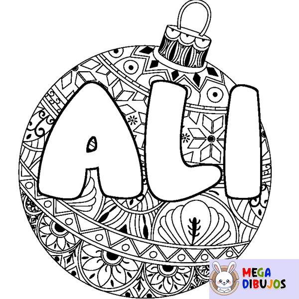 Coloraci&oacute;n del nombre ALI - decorado bola de Navidad
