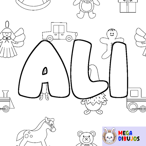 Coloraci&oacute;n del nombre ALI - decorado juguetes