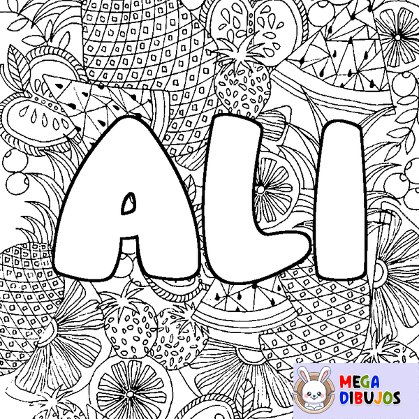 Coloraci&oacute;n del nombre ALI - decorado mandala de frutas