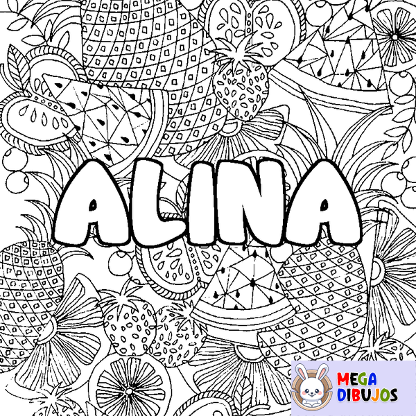 Coloraci&oacute;n del nombre ALINA - decorado mandala de frutas