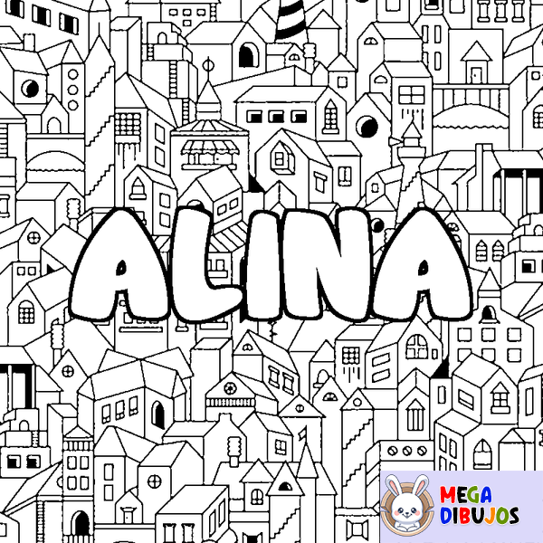 Coloraci&oacute;n del nombre ALINA - decorado ciudad