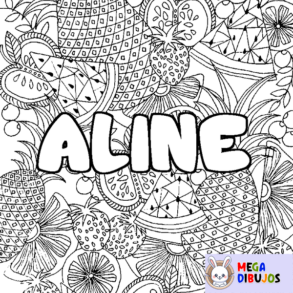 Coloraci&oacute;n del nombre ALINE - decorado mandala de frutas