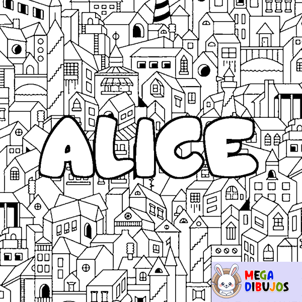 Coloraci&oacute;n del nombre ALICE - decorado ciudad