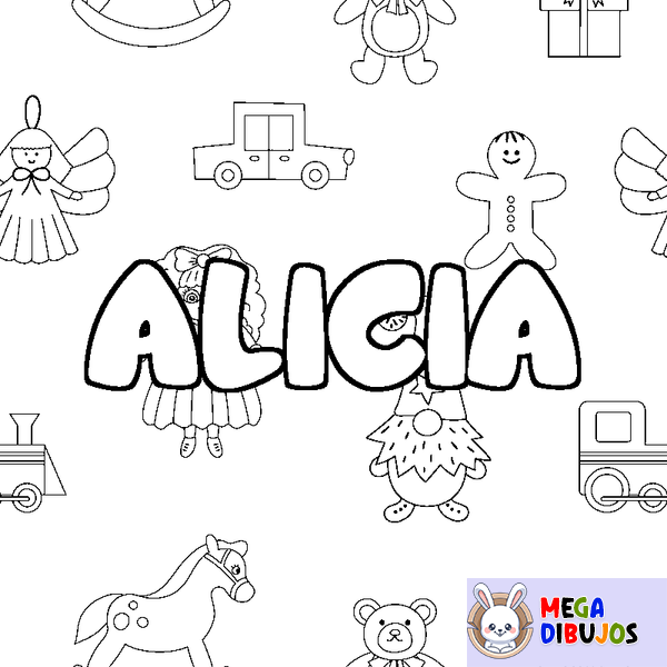 Coloraci&oacute;n del nombre ALICIA - decorado juguetes