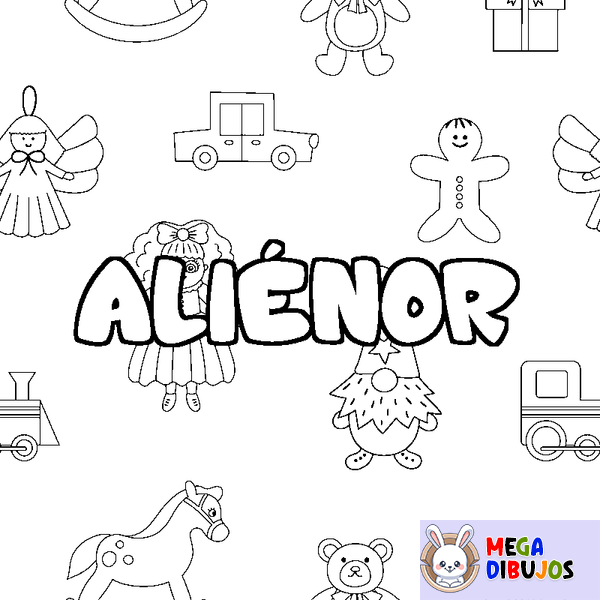Coloraci&oacute;n del nombre ALI&Eacute;NOR - decorado juguetes