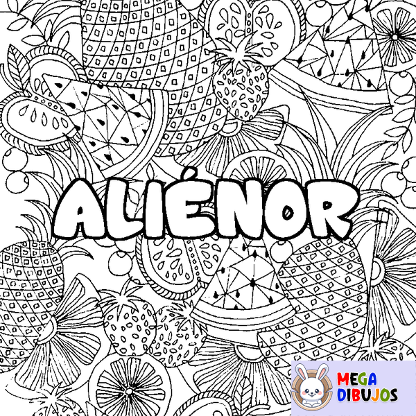 Coloraci&oacute;n del nombre ALI&Eacute;NOR - decorado mandala de frutas
