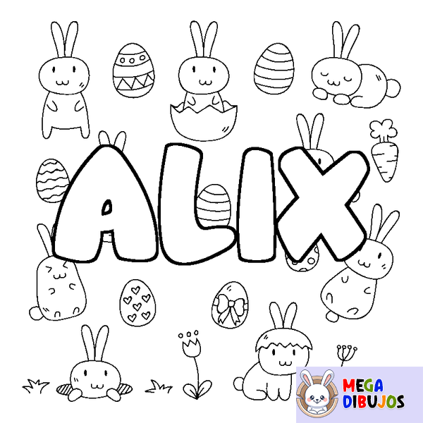 Coloraci&oacute;n del nombre ALIX - decorado Pascua