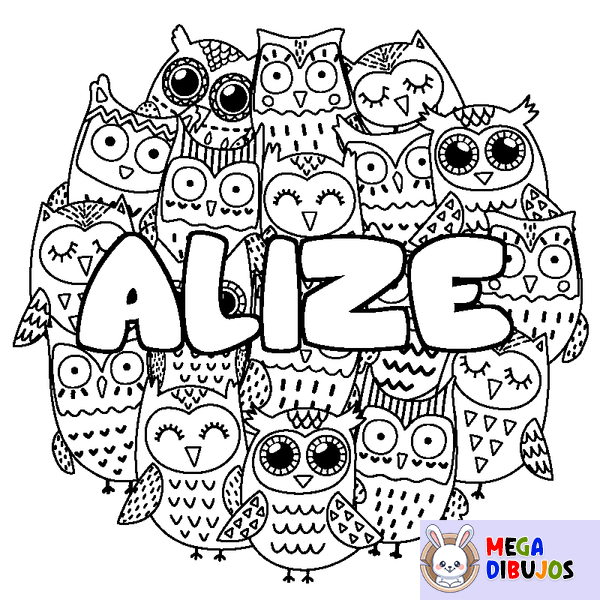 Coloraci&oacute;n del nombre ALIZE - decorado b&uacute;hos