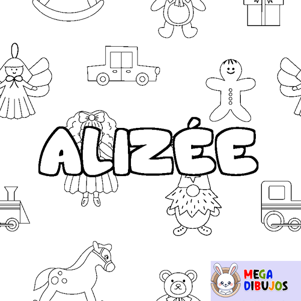Coloraci&oacute;n del nombre ALIZ&Eacute;E - decorado juguetes