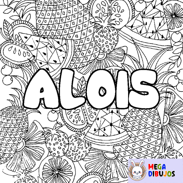 Coloraci&oacute;n del nombre ALOIS - decorado mandala de frutas
