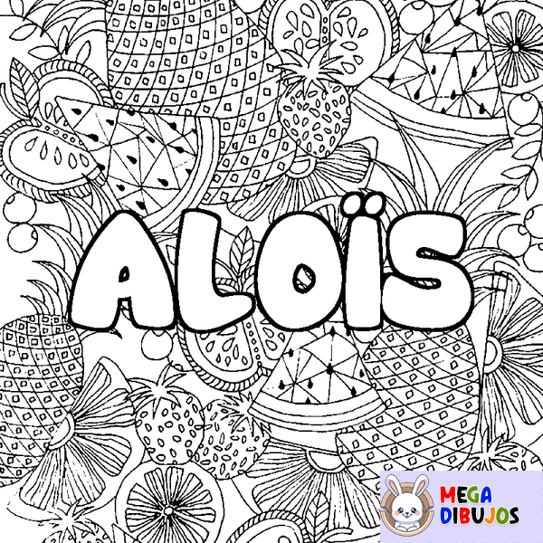 Coloraci&oacute;n del nombre ALO&Iuml;S - decorado mandala de frutas