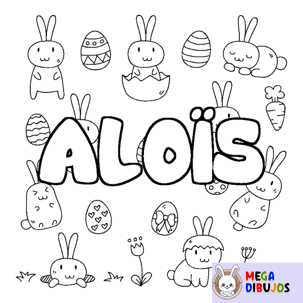 Coloraci&oacute;n del nombre ALO&Iuml;S - decorado Pascua