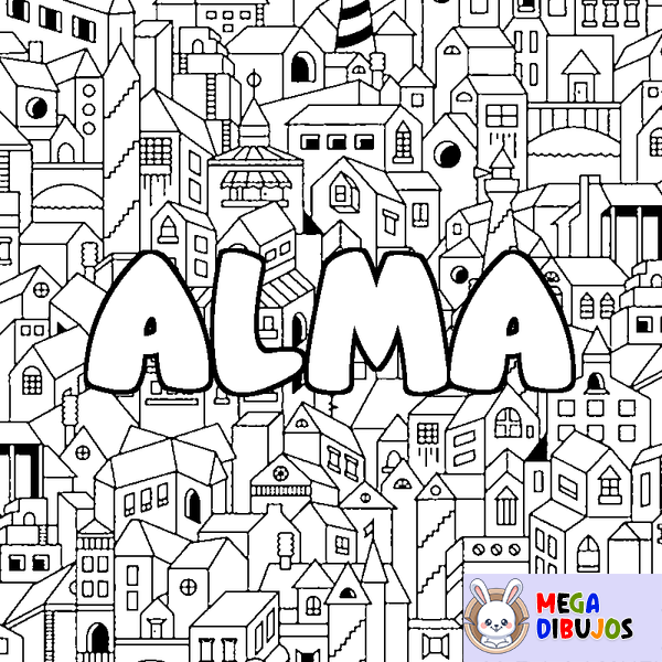 Coloraci&oacute;n del nombre ALMA - decorado ciudad