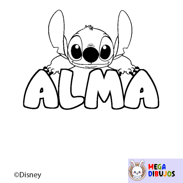 Coloraci&oacute;n del nombre ALMA - decorado Stitch