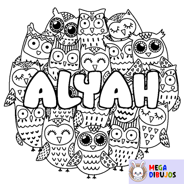 Coloraci&oacute;n del nombre ALYAH - decorado b&uacute;hos