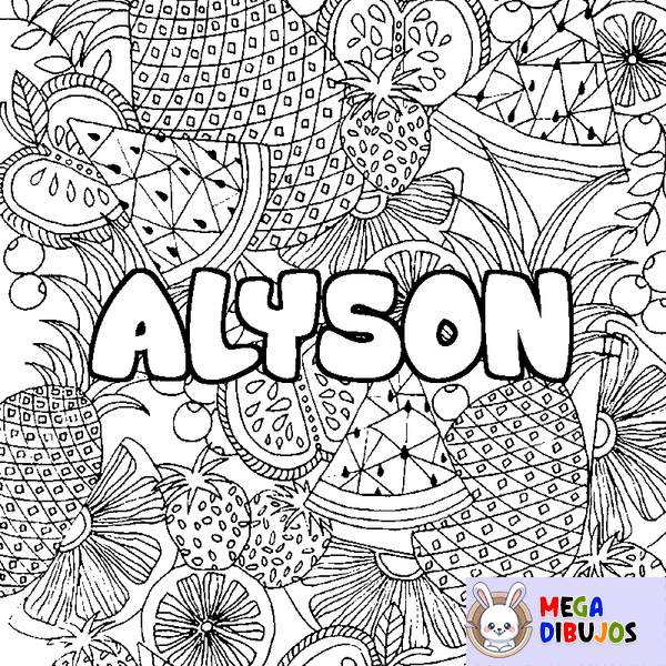 Coloraci&oacute;n del nombre ALYSON - decorado mandala de frutas