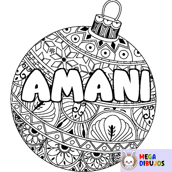 Coloraci&oacute;n del nombre AMANI - decorado bola de Navidad