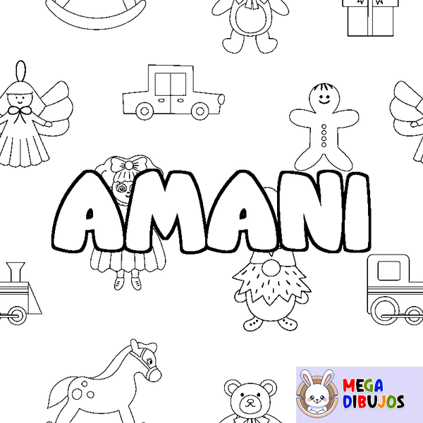 Coloraci&oacute;n del nombre AMANI - decorado juguetes