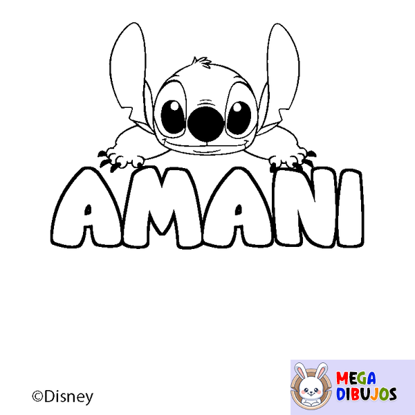 Coloraci&oacute;n del nombre AMANI - decorado Stitch