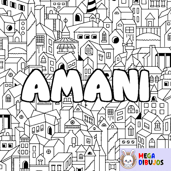 Coloraci&oacute;n del nombre AMANI - decorado ciudad
