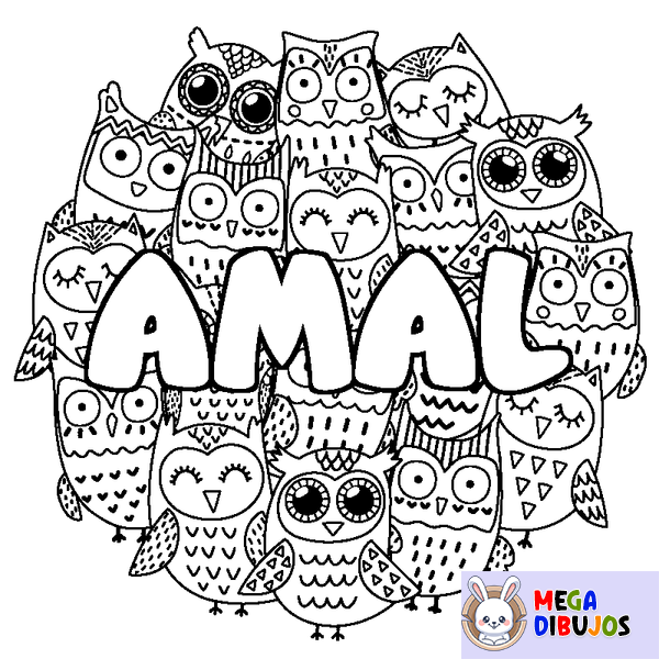 Coloraci&oacute;n del nombre AMAL - decorado b&uacute;hos