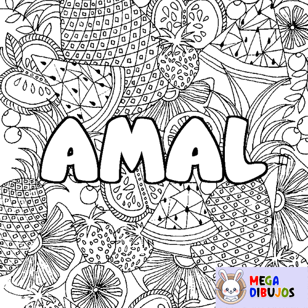 Coloraci&oacute;n del nombre AMAL - decorado mandala de frutas
